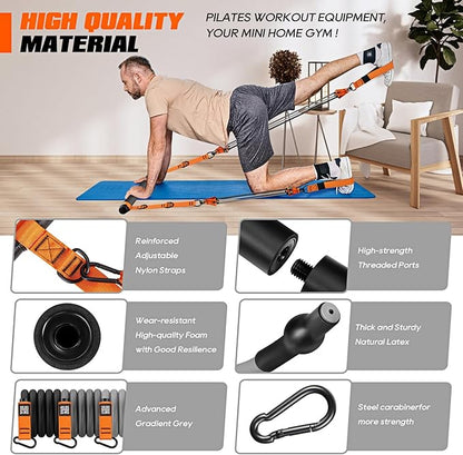Pilates Bar Kit with Resistance Bands, Heavy Duty Pilates Equipment for Men, Training Bands with Handles for Legs, Hip, Back, Arm, Abs, Chest, Shoulders, Portable Home Gym Workout Equipment