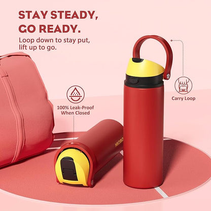 POWCAN 24 oz Travel Water Bottle: 2-in-1 Push-Button Spout & Quick-Flip Straw, Leakproof, Cold 24Hrs, Fits Car Cup Holder, Stainless Steel Cup for Sports, School, Commute, Camping (Mouse's Mischief)