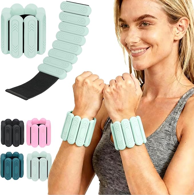 Wrist & Ankle Weights for Women Men, 1lb/2lb/4lb Set of 2 - Adjustable Wearable Weighted Bands, Waterproof Silicone Arm & Leg Weights for Pilates, Yoga, Walking, Dance, Home Workout & Gym