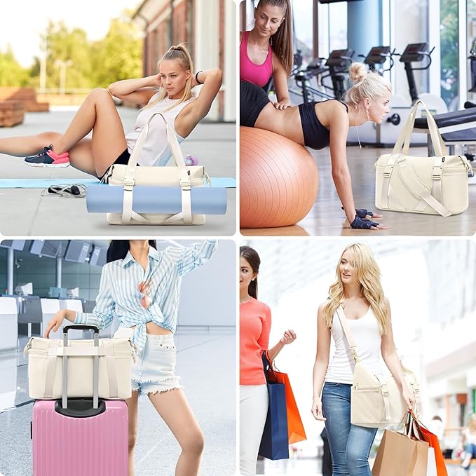 MAXTOP Women's Gym Yoga Duffle Bag with Shoe Pouch,Multi-Purpose Overnight Travel Bag for Gym,Work, Dance, Sports