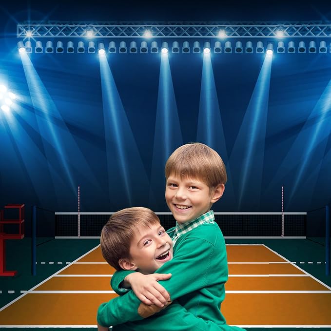 Volleyball Court Arena Backdrop Indoor Volleyball Court Sports Photography Background Volleyball Stadium with Bright Lights Backdrop Decors for Birthday Party Cake Table Decorations Props 20x10ft