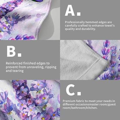 Watercolor Lavender Butterfly Kitchen Towels Set of 2 Purple Flower Butterflies Decorative Dish Towels Spring Floral Drying Baking Cooking Cloth Seasonal Super Soft Towels for Home Kitchen Face Towel