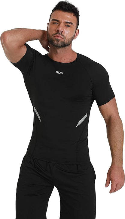 BUYJYA 5Pcs Men's Compression Pants Shirt Top Long Sleeve Jacket Athletic Sets Gym Clothing Mens Workout