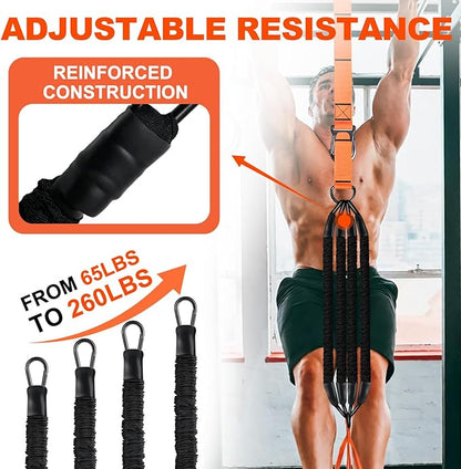 Pull Up Assistance Bands 65-260lbs, 4 Heavy Duty Pull Up Resistance Bands with Fabric Feet/Knee Rest for Pull Up Bar, Body Strength Training, Home Gym Fitness