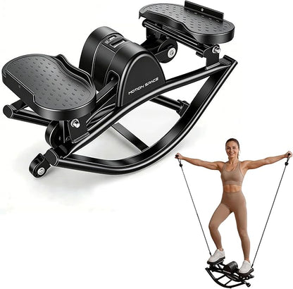 Rocking Stepper Machine, Fun Cardio Equipment with Resistance Bands, Space Saving Fitness Stepper, Quiet Skate Motion Workout for Home Office