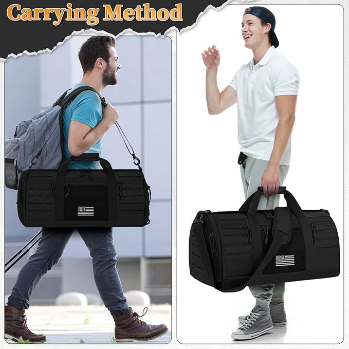 GMAK Military Tactical Duffle Bag for Men, 40L Sports Gym Bag with Shoe Compartment, Carry on Tote Travel Duffle Bag for Weekender Overnight Gym Workout Training Basketball Football, Black