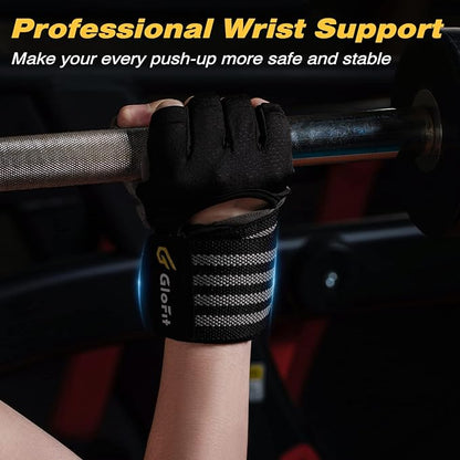 Workout Gloves with Wrist Wrap Support for Men & Women, Weight Lifting Gloves Anti-Slip Padded Palm Fingerless Exercise Glove for Powerlifting, Gym, Training