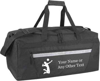 Personalized Sports Duffel Bags for Men and Women - 22” Customized Travel Duffle with Name & Volleyball Design - Water Resistant Two-Toned Overnight Weekender Bag - Black