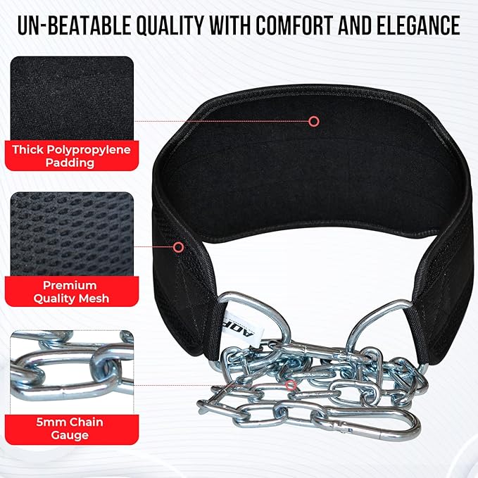 AQF Dip Belt for Weightlifting - Weight Belt with 36" Heavy Duty Steel Chain - Neoprene Padded Back Support Gym Lifting Belt for Powerlifting, Bodybuilding, Squat, Fitness & Pull up Training