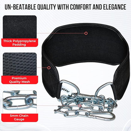 AQF Dip Belt for Weightlifting - Weight Belt with 36" Heavy Duty Steel Chain - Neoprene Padded Back Support Gym Lifting Belt for Powerlifting, Bodybuilding, Squat, Fitness & Pull up Training