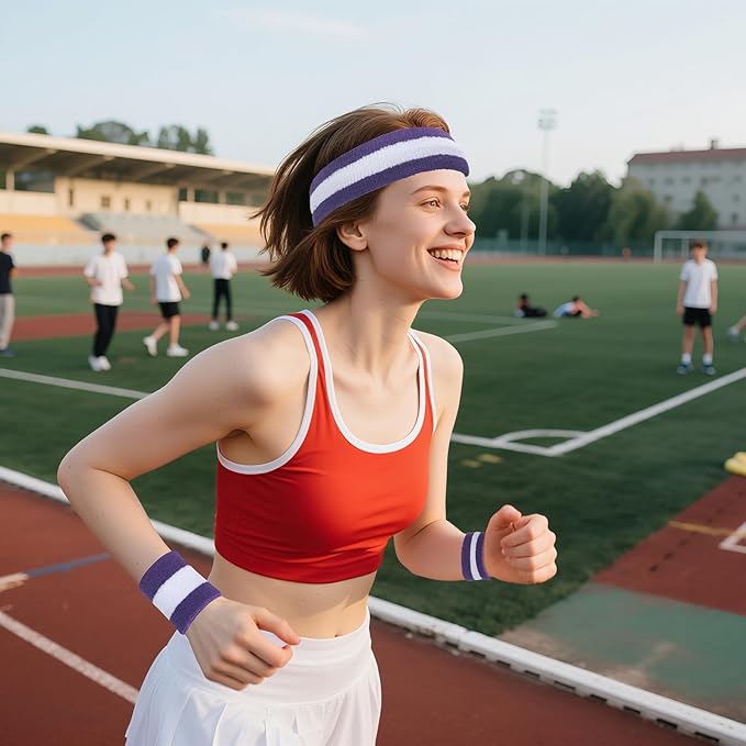 ONUPGO Sweatband Set Sports Headband Wristband Set Sweatbands Terry Cloth Wristband Wrist Sweatband Headbands Moisture Wicking Sweat Absorbing Head Band