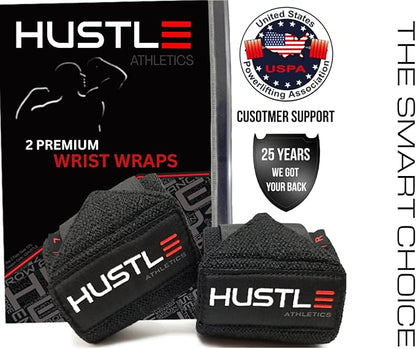 Hustle Athletics Wrist Wraps for Weightlifting - 18" & 12" Premium Wrist Support Weight Lifting Wraps to Lift Heavier & Train Harder - Heavy Duty Powerlifting & Bench Press Gym Straps for Men & Women