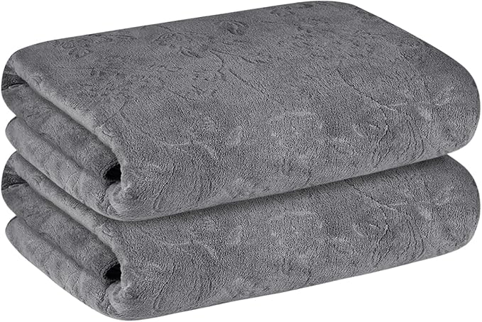 JML Bath Towels 4 Pack, Oversized Microfiber Bath Towels for Adult Men Women, 30" x 60", Large, Soft and Super Absorption Multipurpose for Bath, Beach, Pool, Sport - Grey Floral Pattern