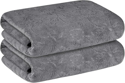 JML Bath Towels 4 Pack, Oversized Microfiber Bath Towels for Adult Men Women, 30" x 60", Large, Soft and Super Absorption Multipurpose for Bath, Beach, Pool, Sport - Grey Floral Pattern