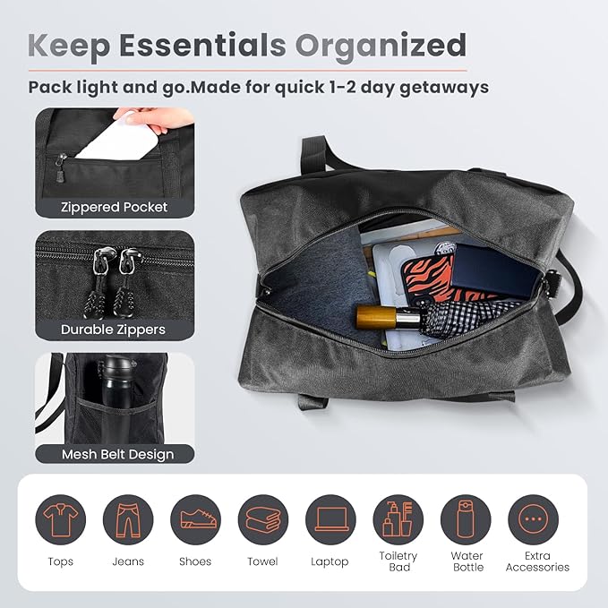 Small Gym Bag 14 Inch Duffel Bag for Women & Men,Waterproof Travel Sports Bags,Mini Gym Duffel with Bottle Holder,Foldable Lightweight Carry On Duffle-Black