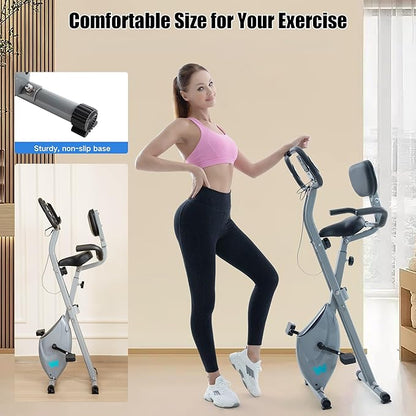BARWING Stationary Exercise Bike for Home Workout, 5 IN 1 Foldable Indoor Cycling Bike for Seniors, 350LB Capacity, 16-Level Magnetic Resistance, Seat Backrest Adjustments