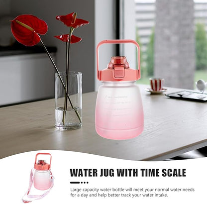 1200ml Sports Water Bottle with Drinking Time Marker Frosted Large Capacity Fitness Water Jug Portable Red for Outdoor Exercise and Gym Use