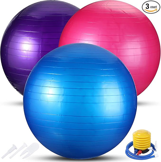 Jerify 3 Pcs Exercise Ball Inflatable Yoga Ball for Pregnancy Pilates Core Workout Equipment with Pump and Plug for Chair Fitness Stability Balance Birthing Gym Home Office Support 330lbs