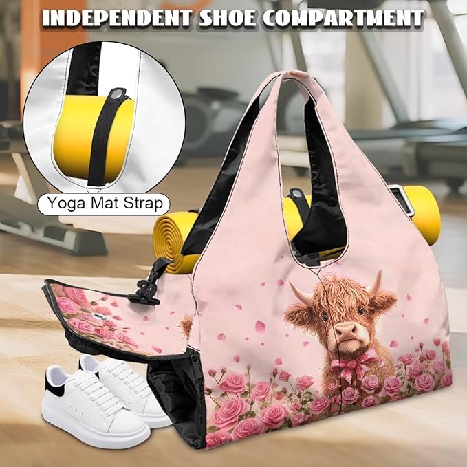 Gym Bag with Yoga Mat Holder Large Tote Bag With Multi Pockets for Women Men Dry Wet Separated Pocket Carryall Yoga Tote Bag for Pilates Travel Workout Office