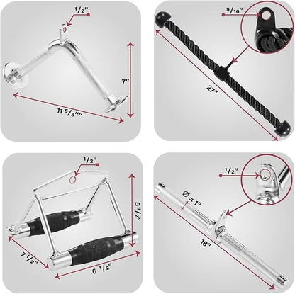 Yes4All Cable Machine Attachment, Row Handles, Tricep Rope, Straight Bar, V Bar, LAT Pulldown Accessories Load 880 LB for Home Gym