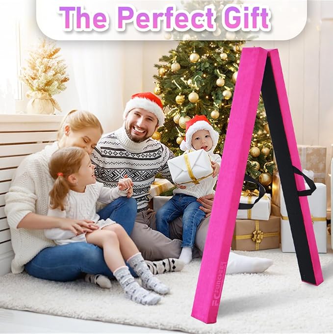 8FT Folding Balance Beam -Gymnastics Floor Beam -Gymnastics Equipment for Kids,Wood core- Anti-Slip Bottom and Carrying Bag for Home