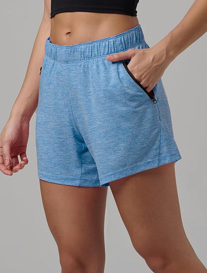 Liberty Imports 1 or 5 Pack Womens Lounge Workout Shorts with Zipper Pockets 5" Inseam Lightweight Athletic Casual Shorts
