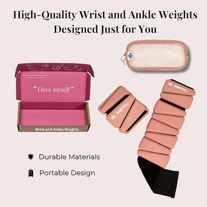 AMOYOU Wrist & Ankle Weights for Women – 2 lb Ankle Weights (Set of 2, 1 lb Each) | Arm Weights for Women | Leg Weights for Walking, Yoga, Cardio & Strength Training