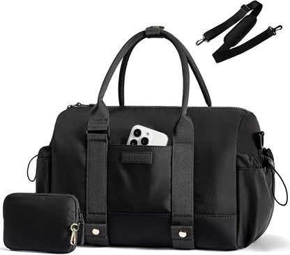 LOVEVOOK Small Gym Bag for Women with Yoga mat Holder, Mini Duffle Bag for Travel with Wet Pocket, Overnight Personal Item Bags (Black, 14.5 inch-Small-2Pcs)