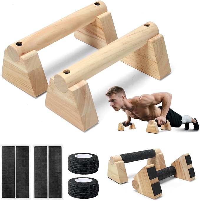 Parallettes Bars for Handstands and Push-ups – Durable Training Equipment for Core Strength, Balance, Dips, and Calisthenics – Includes 2 Sets of Anti-Slip Mats and Straps