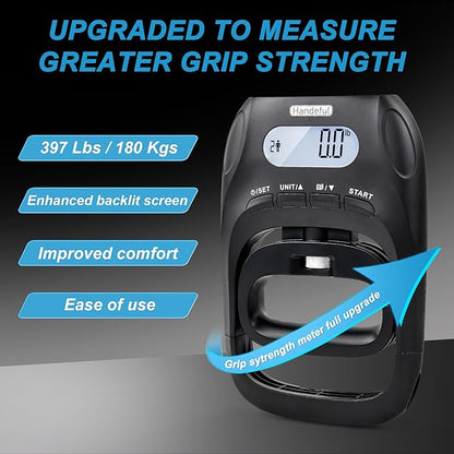 Handeful Grip Strength Tester Trainer - Dynamometer Handgrip Measurer Meter, Handheld Strengthener Exerciser for Sports, School, and Home Use (397Lbs / 180Kgs)