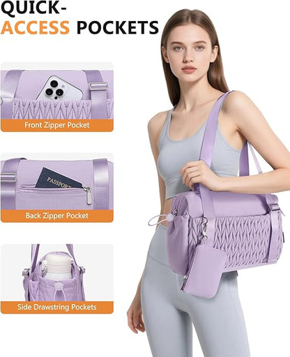 Small Gym Bag for Women Quilted Mini Tote with Wet Compartment and Coin Purse, Cute Duffle Bag for Girls Workout Sport Travel