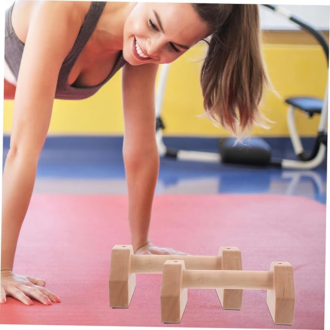 HANABASS Ergonomic Push-up Stands 2 Pcs Wooden Push-up Handles Strength Training Equipment Non-slip Base for Home Gym Workouts