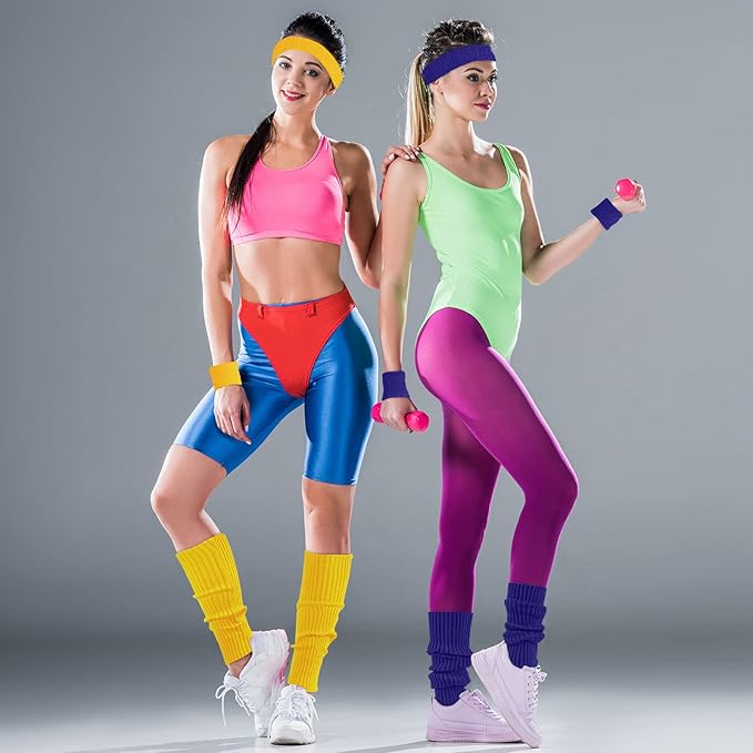 Leg Warmers for Women 80s Headband Wristbands Neon Leg Warmers Set for Sport Yoga - 80s Workout Clothes 90s Outfit for Women