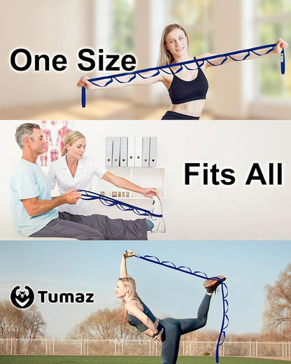 Tumaz Stretching Strap - 10 Loops & Non-Elastic Yoga Strap - Perfect Home Workout Stretch Strap for Physical Therapy, Yoga, Pilates, Flexibility
