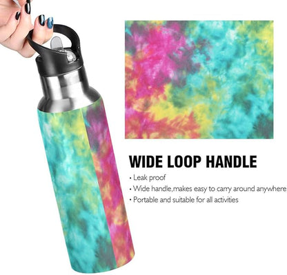 22 OZ Colorful Tie Dye Pattern Water Bottle with Straw - BPA Free Leakproof Stainless Steel Water Bottle for Women Men Water Jug for Fitness Gym Outdoor Sport