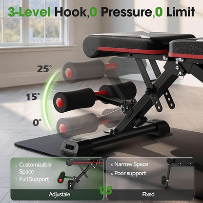FLYBIRD Adjustable Weight Bench Fits up to 6'5'', 750LBS Capacity for Full Body Workout, 27LBS Sturdy Foldable Bench Press for Home Gym, 5X Stable Lifting Bench Incline Decline Flat Dumbbell Exercise