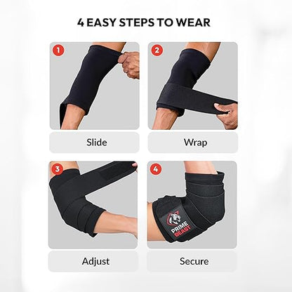 Elbow Wraps for Weightlifting - 40” 45” 50” Compression Strap & Sleeve Design for Bench Press and Fitness Training (1 Pair, Small)