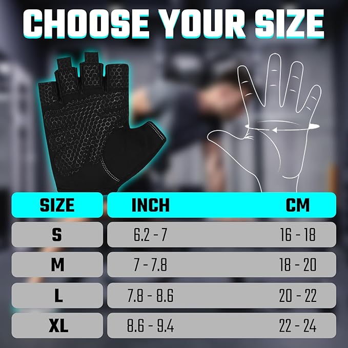 SAWANS Weight Lifting Gym Gloves for Men and Women Workout Training Breathable Lightweight Fitness Gloves Non-Slip Silicone Padded Palm Grip Protection Half Finger Exercise Pull ups
