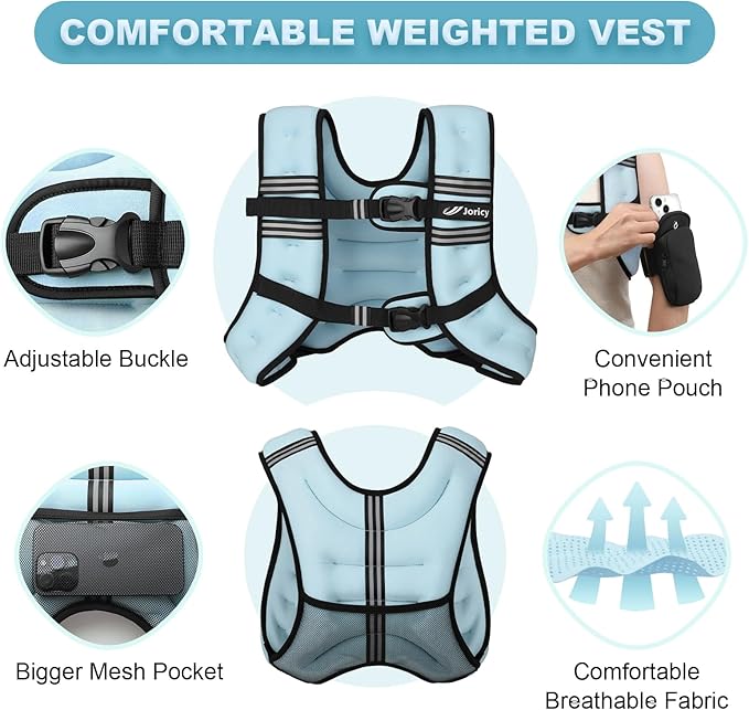 Weighted Vest Woman 5lb/8lb/10lb/12lb/15lb/20lb/25lb/30lb Weight Vest for Women Men, Rucking Vests with Reflective Stripe for Running Workout Walking Strength Training Weight Loss Fitness Weightlifting