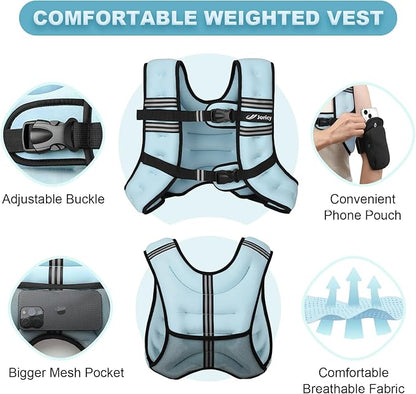 Weighted Vest Woman 5lb/8lb/10lb/12lb/15lb/20lb/25lb/30lb Weight Vest for Women Men, Rucking Vests with Reflective Stripe for Running Workout Walking Strength Training Weight Loss Fitness Weightlifting
