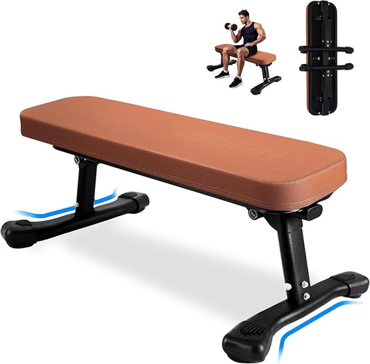 Flat Weight Bench, 2.4 Inch Thick Pad Workout Bench 660 LBS Bench Press Exercise Equipment for Home Gym Strength Weight Training
