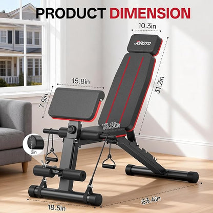 JOROTO Adjustable Weight Bench for Home Gym, 1000 LBS Capacity, Foldable Incline Decline Flat Workout Bench with Leg Extension & Back Extension, Exercise Preacher Curl Bench for Full Body Training
