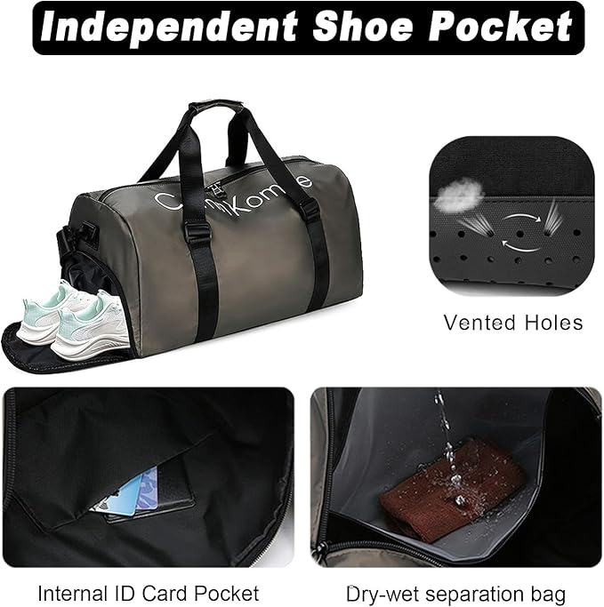 Gym Bag for Men Women Waterproof Duffle Bag with Shoes Compartment and Wet Pocket Multipurpose Sports Weekender Bags for Travel, Sports, Fitness and Workout,Green