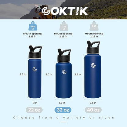 COKTIK 32oz Sports Water Bottle, Stainless Steel Water Bottle for Insulated, Reusable Travel Bottle, With Straw, With Handle Grip for Easy Carrying, Suitable for Cycling, Outdoor Vacations(Cobalt)