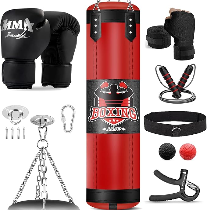 Punching Bag Set for Adults, 4FT Heavy Boxing Bag Set with 12 OZ Boxing Gloves, Suitable for MMA Karate Kickboxing Boxing Muay Thai Training at Home or Gym - Unfilled Heavy Bag