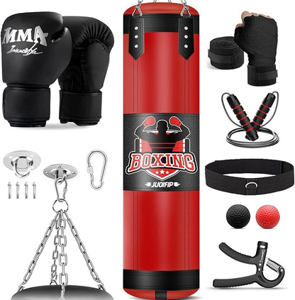 Punching Bag Set for Adults, 4FT Heavy Boxing Bag Set with 12 OZ Boxing Gloves, Suitable for MMA Karate Kickboxing Boxing Muay Thai Training at Home or Gym - Unfilled Heavy Bag