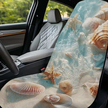 Bulopur Beach Starfish Shell Car Seat Towel Cover After Gym Workout Beach Swimming Sweating Car Seat Cover Fits for Cars SUV Sedan Truck Front Seats