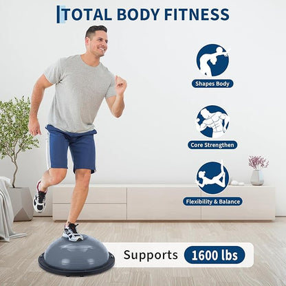 23 Inch Half Balance Ball, Anti-Slip with 1600LB Capacity, Stability Trainer for Core Strength, Includes Resistance Bands, Pump & Bonus Yoga Ball for Home Gym Fitness Workouts