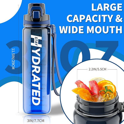 Water Bottle, 32 oz Motivational Water Bottles with Time Marker-Tritan & BPA Free, Sports Water Bottle with Time to Drink & Strap, Wide Mouth, Leakproof -Gift for Christmas Gym Fitness & Outdoor