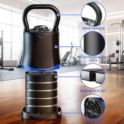 Adjustable Kettlebell，6-in-1 Quick Change Adjustable Kettlebell Set (6.5-40 LBS) for Home Gym - Space-Saving Design with Scratch-Resistant Rubber Base to Protect Floors, Two-Way Rotating Handle for Full Body Workouts